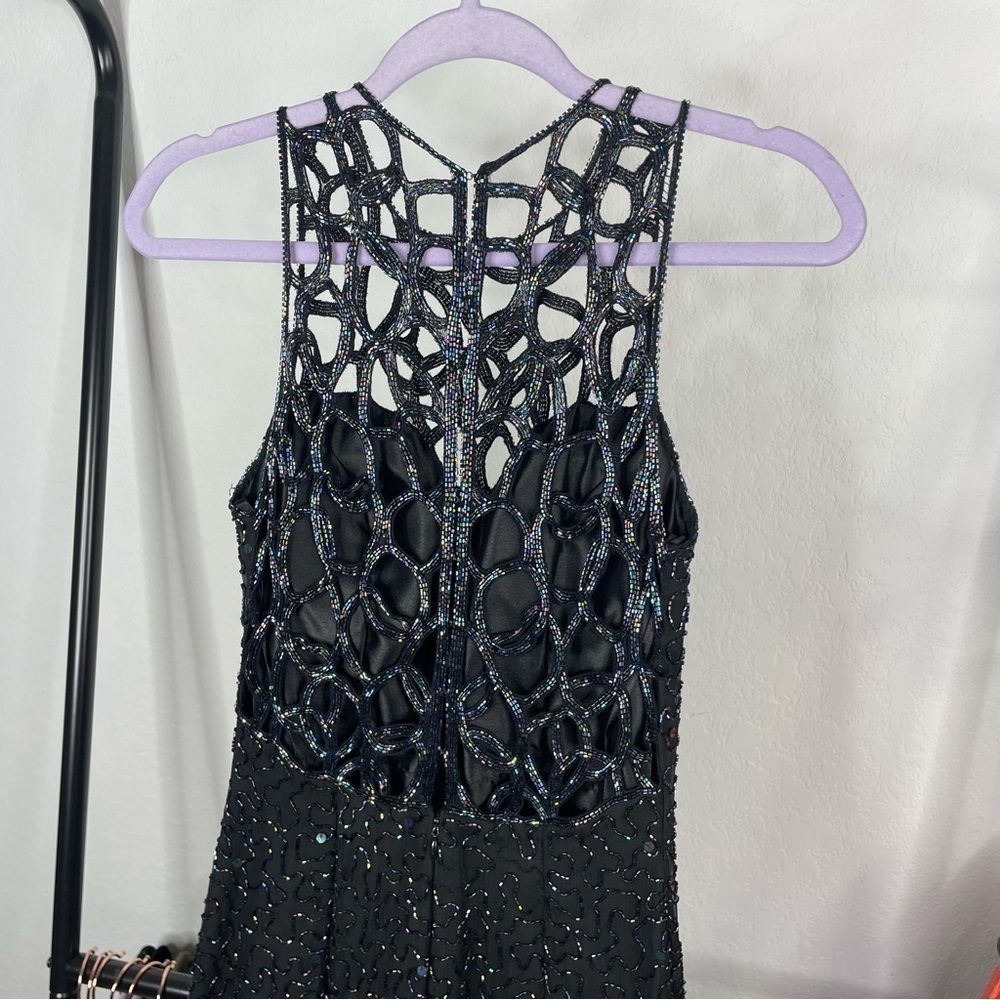 Vintage 90’s Sean Collection Black 100% Silk Beaded Cage Dress - Picture 7 of 14